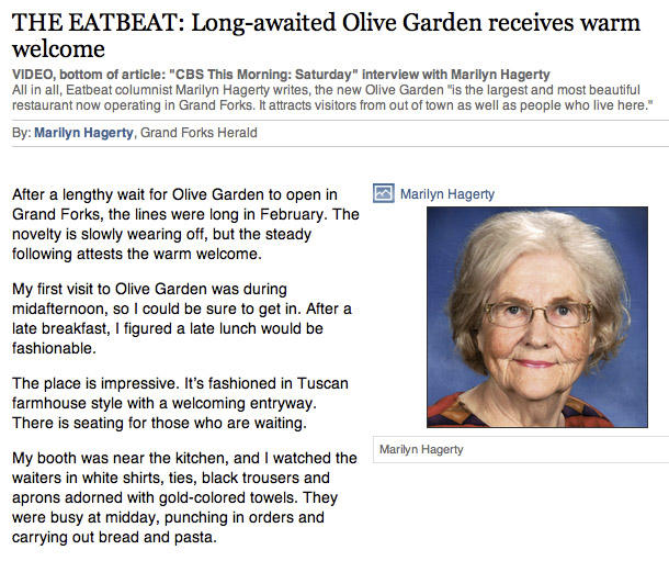 [Image 267725] Marilyn Hagerty's Olive Garden Review Know Your Meme