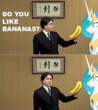 Satoru Iwata Holding Bananas