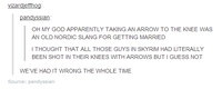 I Took an Arrow in the Knee