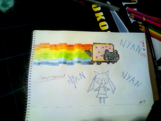 Nyan ART (drawn in Japanese game-center log book)