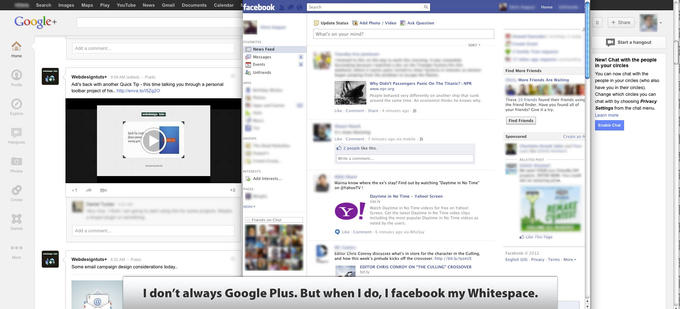 I don't always Google Plus. But when I do, I facebook my Whitespace.