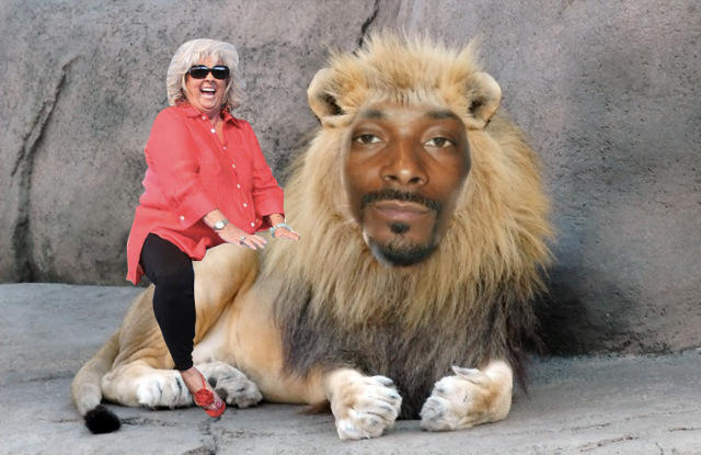 Paula Deen riding Snoop Dogg Lion 