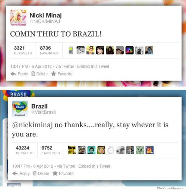 Nicki Minaj vs. @VisitBrazil