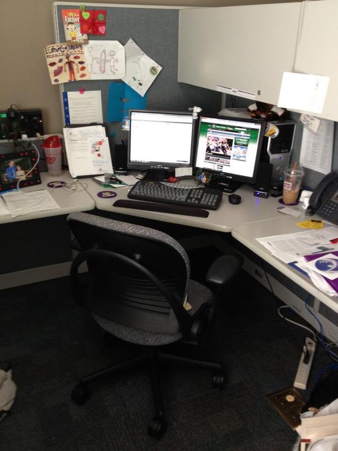 Invisible Obama Checking His Fantasy Football Team at My Desk!