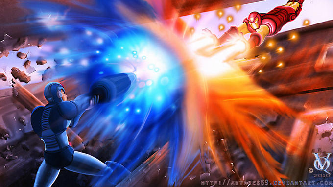 Megaman vs. Ironman by Antares69