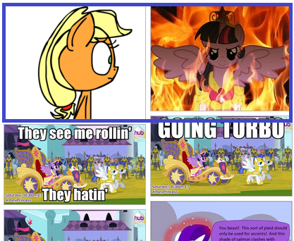 Applejack's reaction to the image next to her