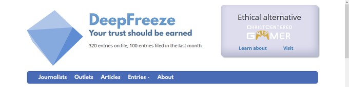 420 FREEZE IT DeepFreeze Ethical alternative CHRISTCENTERED Your trust should be earned GMER 320 entries on file, 100 entries filed in the last month Learn about Visit Journalists Outlets Articles Entries About