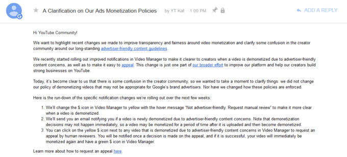 "A Clarification on Our Ads Monetization Policies"