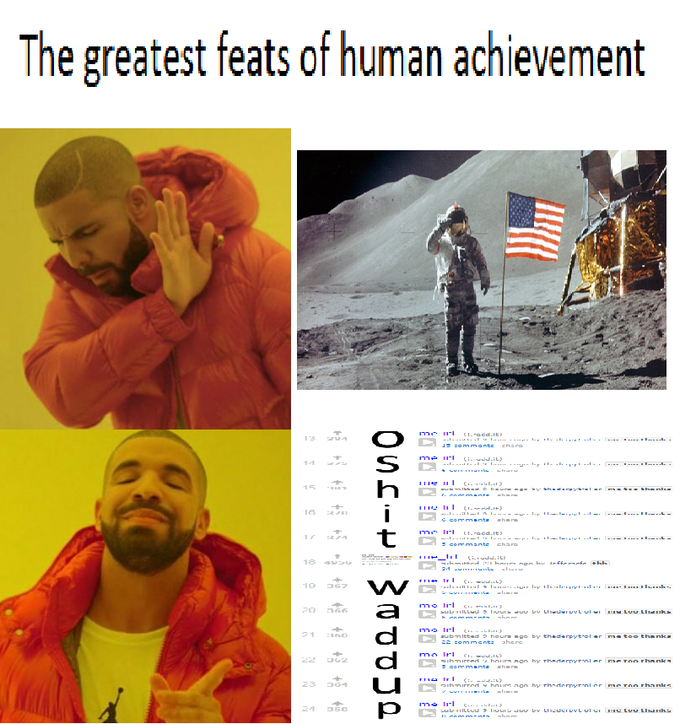 drakeposting image of Dat Boi on Reddit oshit waddup