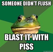 Foul-bachelor-frog-someone-didnt-flush-blast-it-with-piss