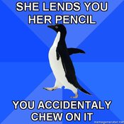Socially-awkward-penguin-she-lends-you-her-pencil-you-accidentaly-chew-on-it